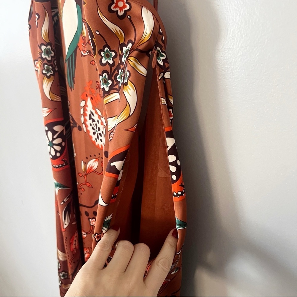 House of Harlow Satin Bird Halter Midi Dress Medium Resortwear Cruise Tropical - Picture 8 of 11